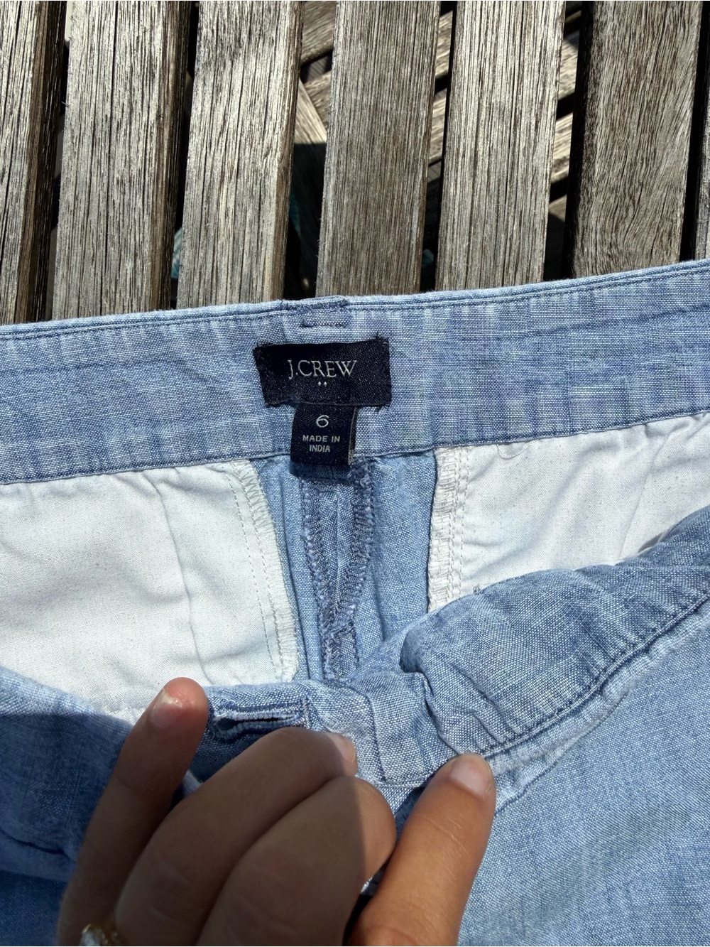 J. Crew Chambray Scallop Hem High-Waist Shorts - Light Blue - Picture 2 of 4